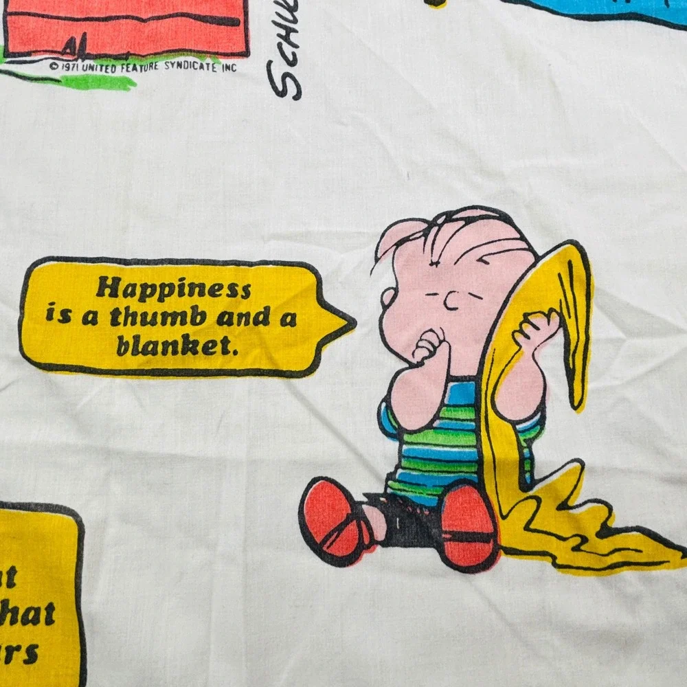 Vintage Peanuts Sleeping Quotes Twin Flat Sheet JCPenney 1971 Snoopy Charlie‎